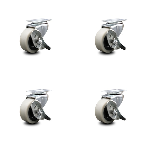 2 Inch Thermoplastic Wheel Top Plate Caster Set with Brakes SCC, 4PK